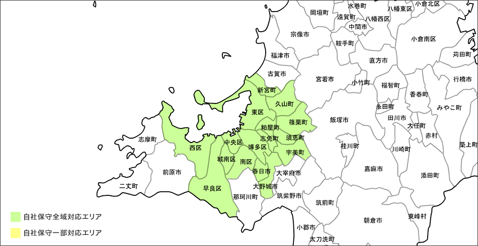 福岡県のコピー機・複合機自社保守サービスエリア：地図