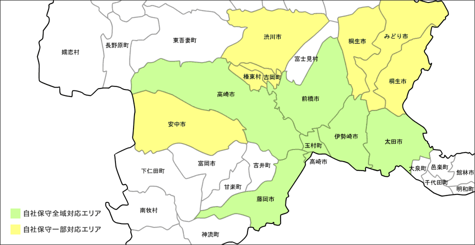 群馬県のコピー機・複合機保守サービスエリア：地図