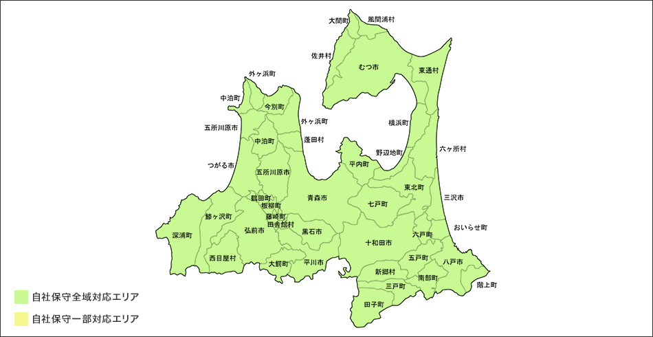 青森県のコピー機・複合機自社保守サービスエリア：地図