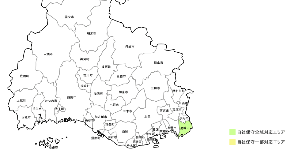 兵庫県のコピー機・複合機自社保守サービスエリア：地図