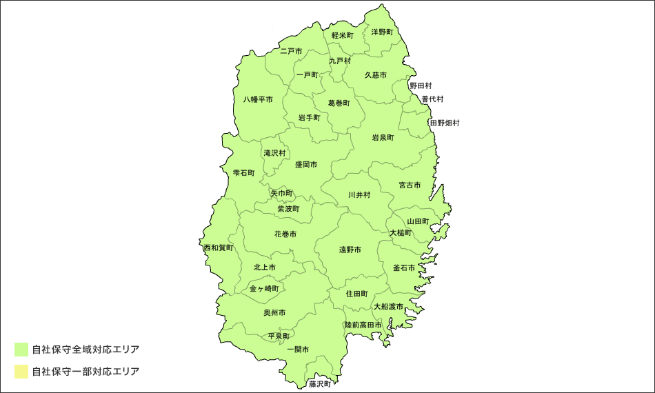 岩手県のコピー機・複合機保守サービスエリア：地図