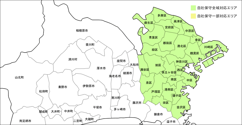 神奈川県のコピー機・複合機保守サービスエリア：地図