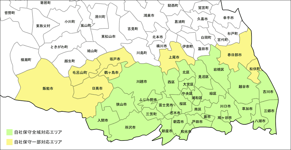 埼玉県のコピー機・複合機保守サービスエリア：地図