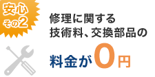 安心その2：修理に関する技術料、交換部品の料金が0円