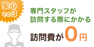 安心その3：専門スタッフが訪問する際にかかる訪問費が0円